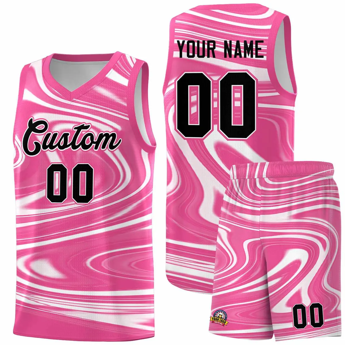 Pink White Graffiti Fluids Basketball Uniform Jersey Sets