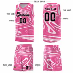Pink White Graffiti Fluids Basketball Uniform Jersey Sets 5