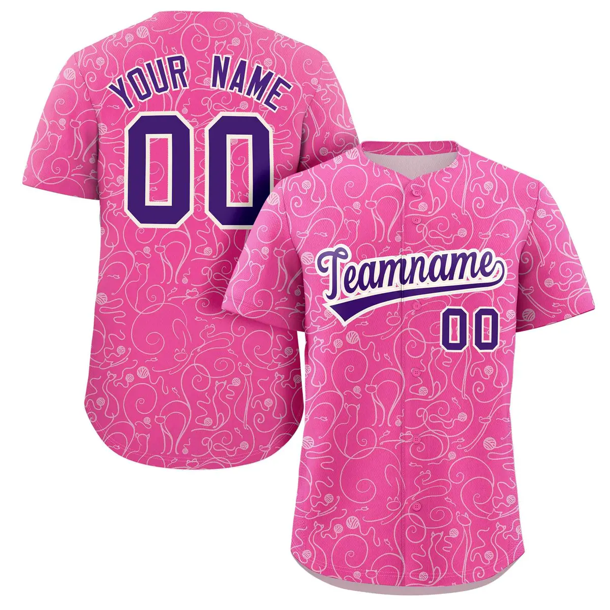 Pink White Graffiti Line Art Authentic Baseball Jersey