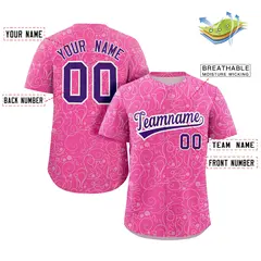 Pink White Graffiti Line Art Authentic Baseball Jersey 2