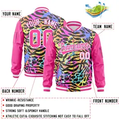 Pink White Graffiti Pattern Full-Zip Varsity Letterman Bomber Jacket 2