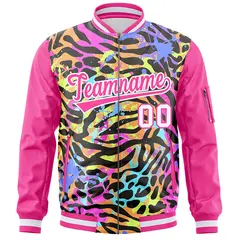 Pink White Graffiti Pattern Full-Zip Varsity Letterman Bomber Jacket 3