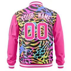 Pink White Graffiti Pattern Full-Zip Varsity Letterman Bomber Jacket 4