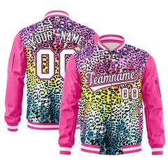 Pink White Graffiti Pattern Full-Zip Varsity Letterman Bomber Jacket