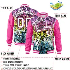Pink White Graffiti Pattern Full-Zip Varsity Letterman Bomber Jacket 2