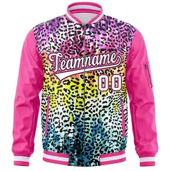 Pink White Graffiti Pattern Full-Zip Varsity Letterman Bomber Jacket 3