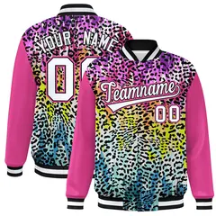 Pink White Graffiti Pattern Full-Zip Varsity Letterman Bomber Jacket