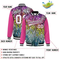 Pink White Graffiti Pattern Full-Zip Varsity Letterman Bomber Jacket 2