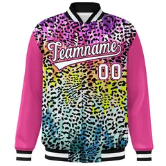 Pink White Graffiti Pattern Full-Zip Varsity Letterman Bomber Jacket 3