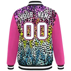 Pink White Graffiti Pattern Full-Zip Varsity Letterman Bomber Jacket 4