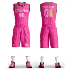 Pink White Graffiti Pattern Mesh Basketball Jersey Sets 1
