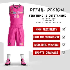 Pink White Graffiti Pattern Mesh Basketball Jersey Sets 2