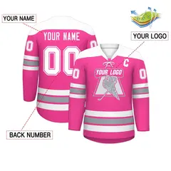 Pink White Gray Classic Lace-Up Neck Hockey Jersey 2
