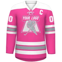 Pink White Gray Classic Lace-Up Neck Hockey Jersey 3