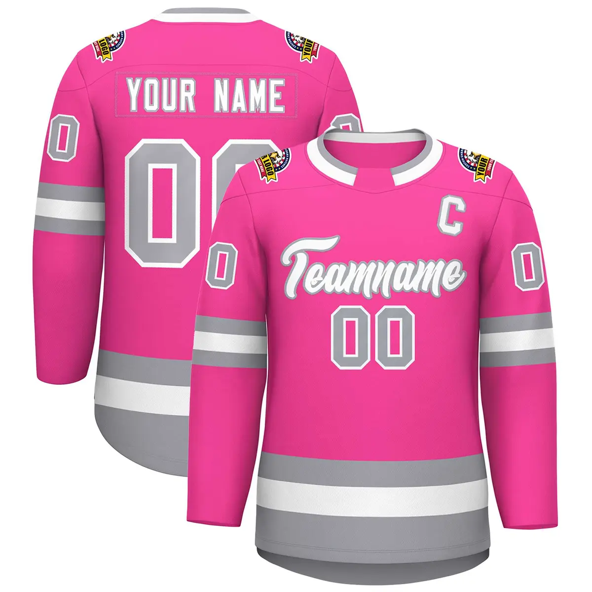 Pink White-Gray Classic Style Hockey Jersey