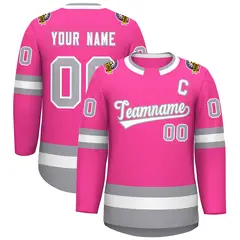 Pink White-Gray Classic Style Hockey Jersey