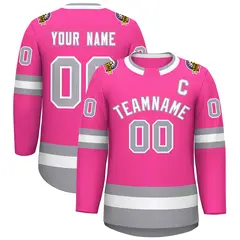 Pink White-Gray Classic Style Hockey Jersey