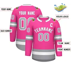 Pink White-Gray Classic Style Hockey Jersey 2