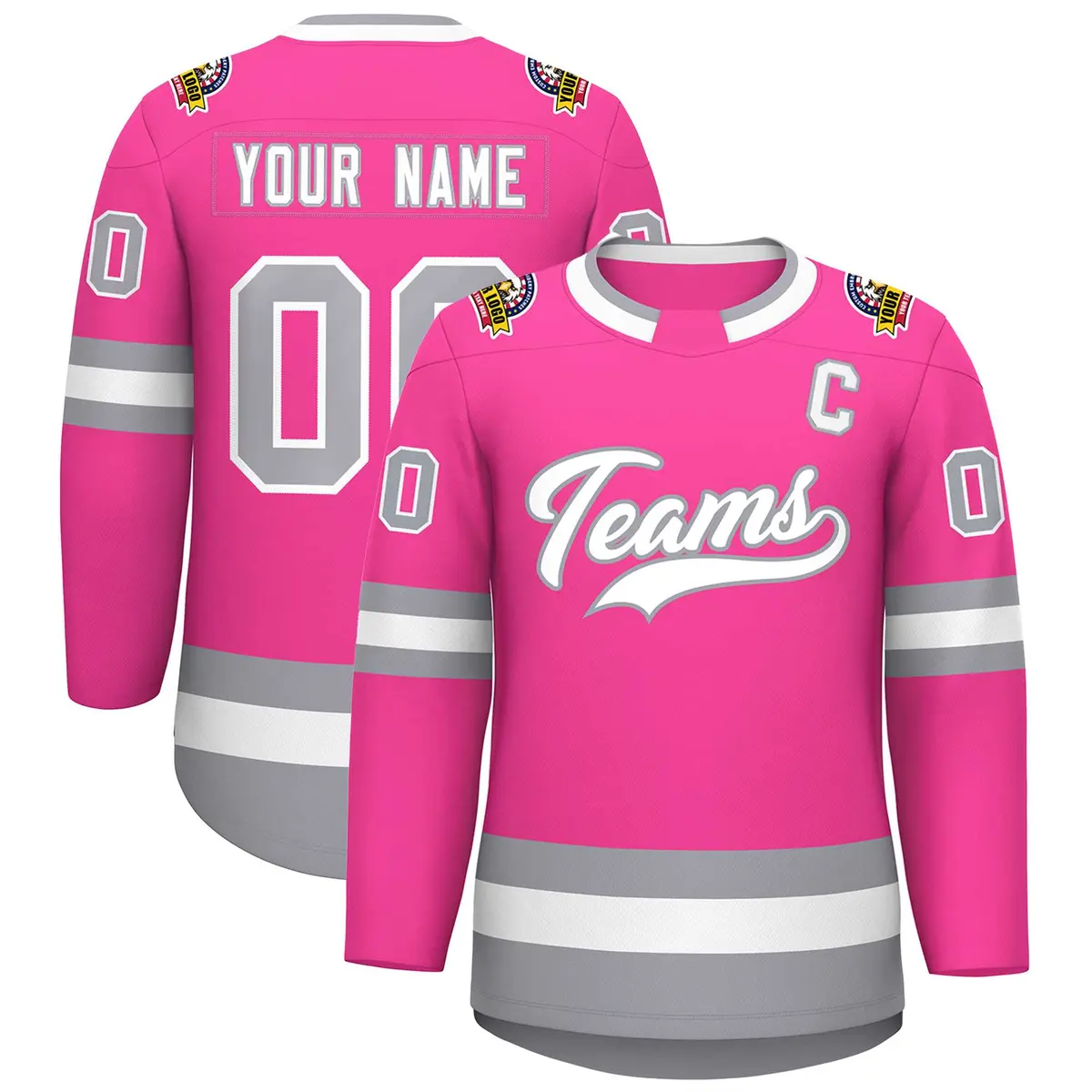 Pink White-Gray Classic Style Hockey Jersey