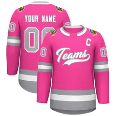 Pink White-Gray Classic Style Hockey Jersey