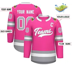 Pink White-Gray Classic Style Hockey Jersey 2