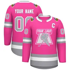 Pink White-Gray Classic Style Hockey Jersey