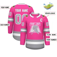 Pink White-Gray Classic Style Hockey Jersey 2