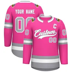 Pink White-Gray Classic Style Hockey Jersey