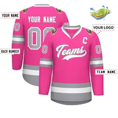 Pink White-Gray Classic Style Hockey Jersey 2