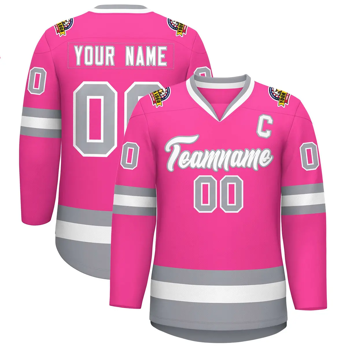 Pink White-Gray Classic Style Hockey Jersey