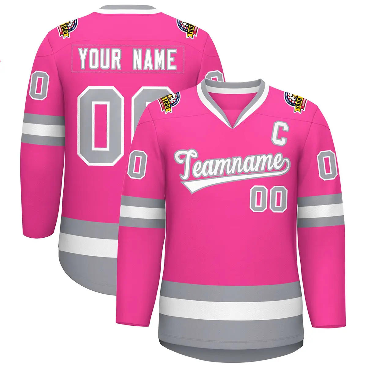 Pink White-Gray Classic Style Hockey Jersey