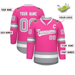 Pink White-Gray Classic Style Hockey Jersey 2