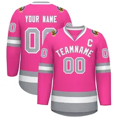 Pink White-Gray Classic Style Hockey Jersey