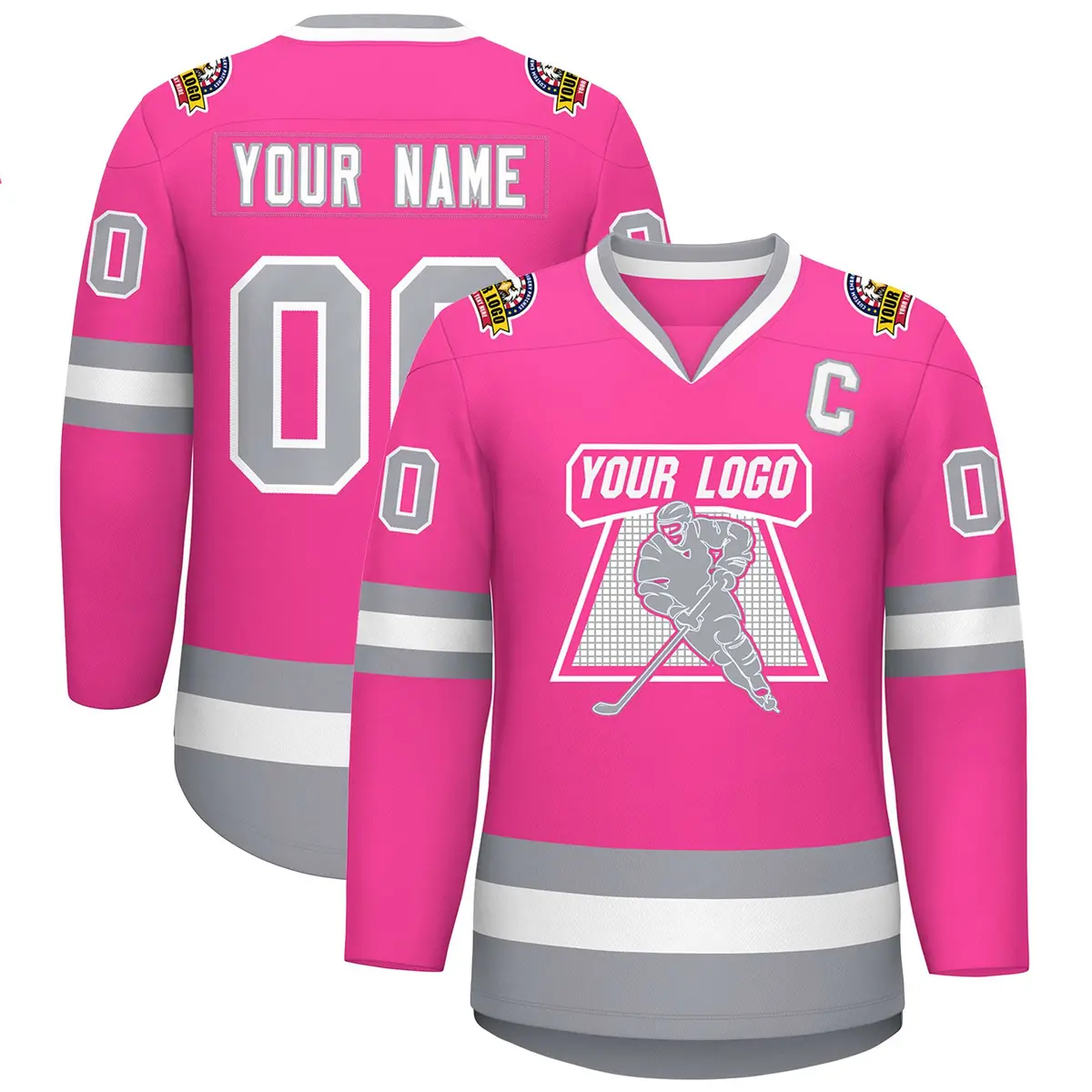 Pink White-Gray Classic Style Hockey Jersey