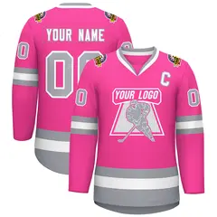 Pink White-Gray Classic Style Hockey Jersey