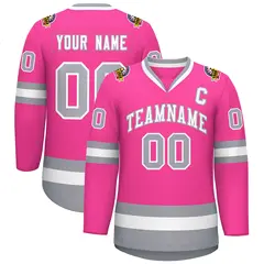 Pink White-Gray Classic Style Hockey Jersey