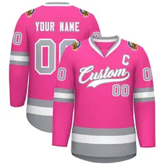 Pink White-Gray Classic Style Hockey Jersey