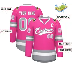 Pink White-Gray Classic Style Hockey Jersey 2