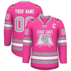 Pink White-Gray Lace-Up Neck Hockey Jersey