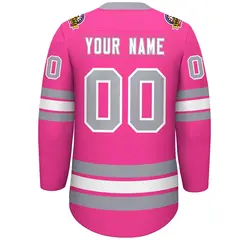 Pink White-Gray Lace-Up Neck Hockey Jersey 4