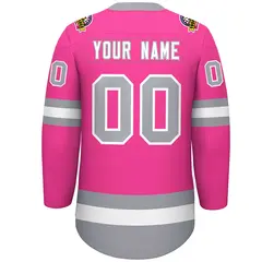 Pink White-Gray Lace-Up Neck Hockey Jersey 4