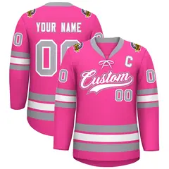 Pink White-Gray Lace-Up Neck Hockey Jersey