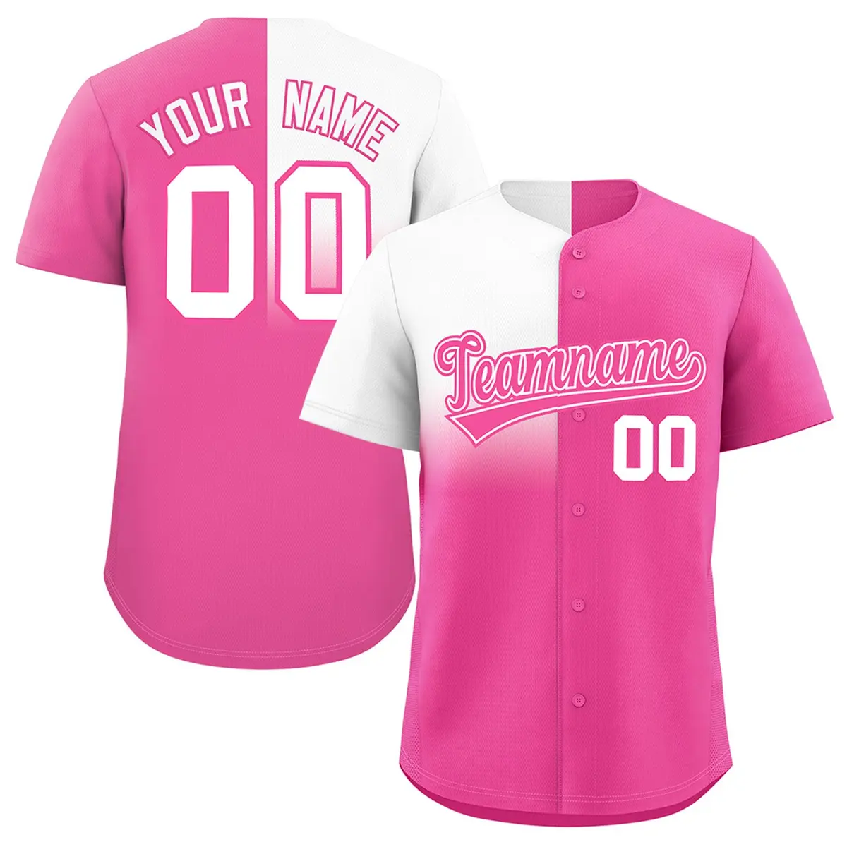 Pink White Half Gradient Authentic Baseball Jersey
