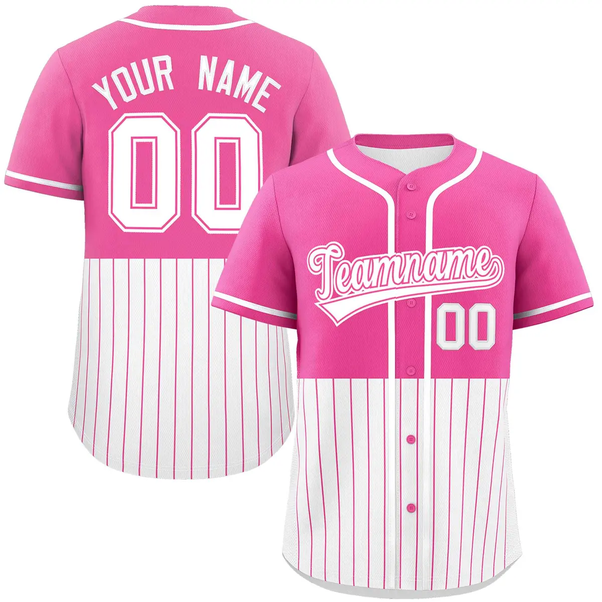 Pink White Half Stripe Authentic Baseball Jersey