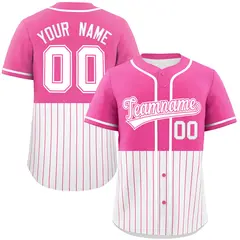 Pink White Half Stripe Authentic Baseball Jersey