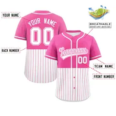 Pink White Half Stripe Authentic Baseball Jersey 2