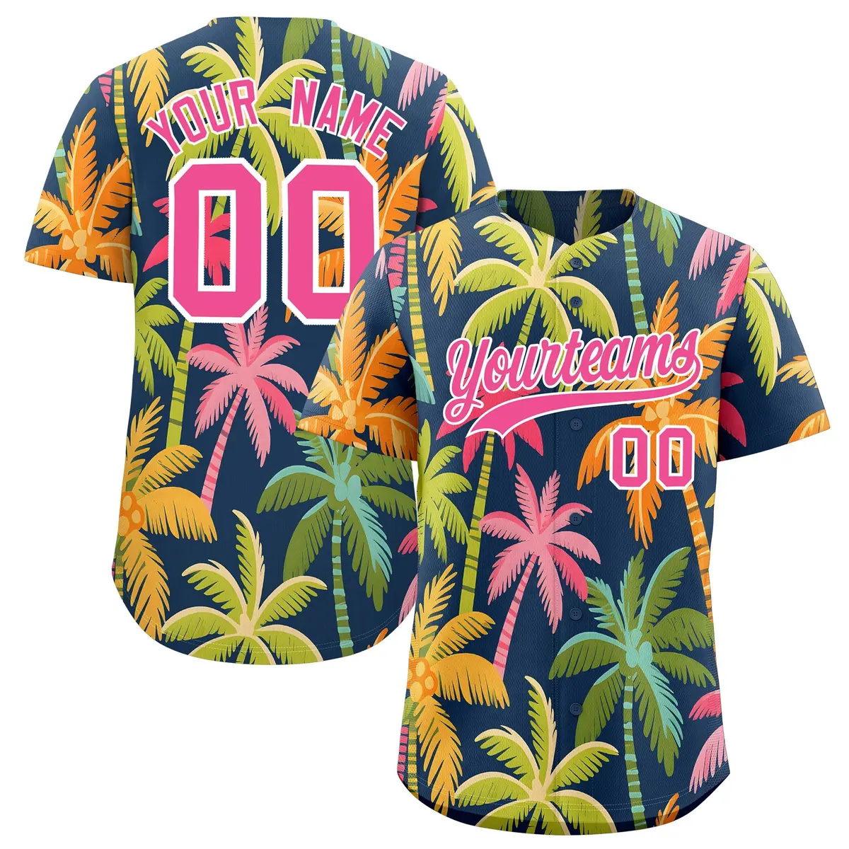 Pink White Hawaiian Graffiti Palm Tree Baseball Jersey