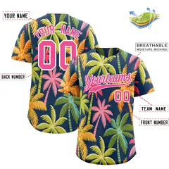 Pink White Hawaiian Graffiti Palm Tree Baseball Jersey 2