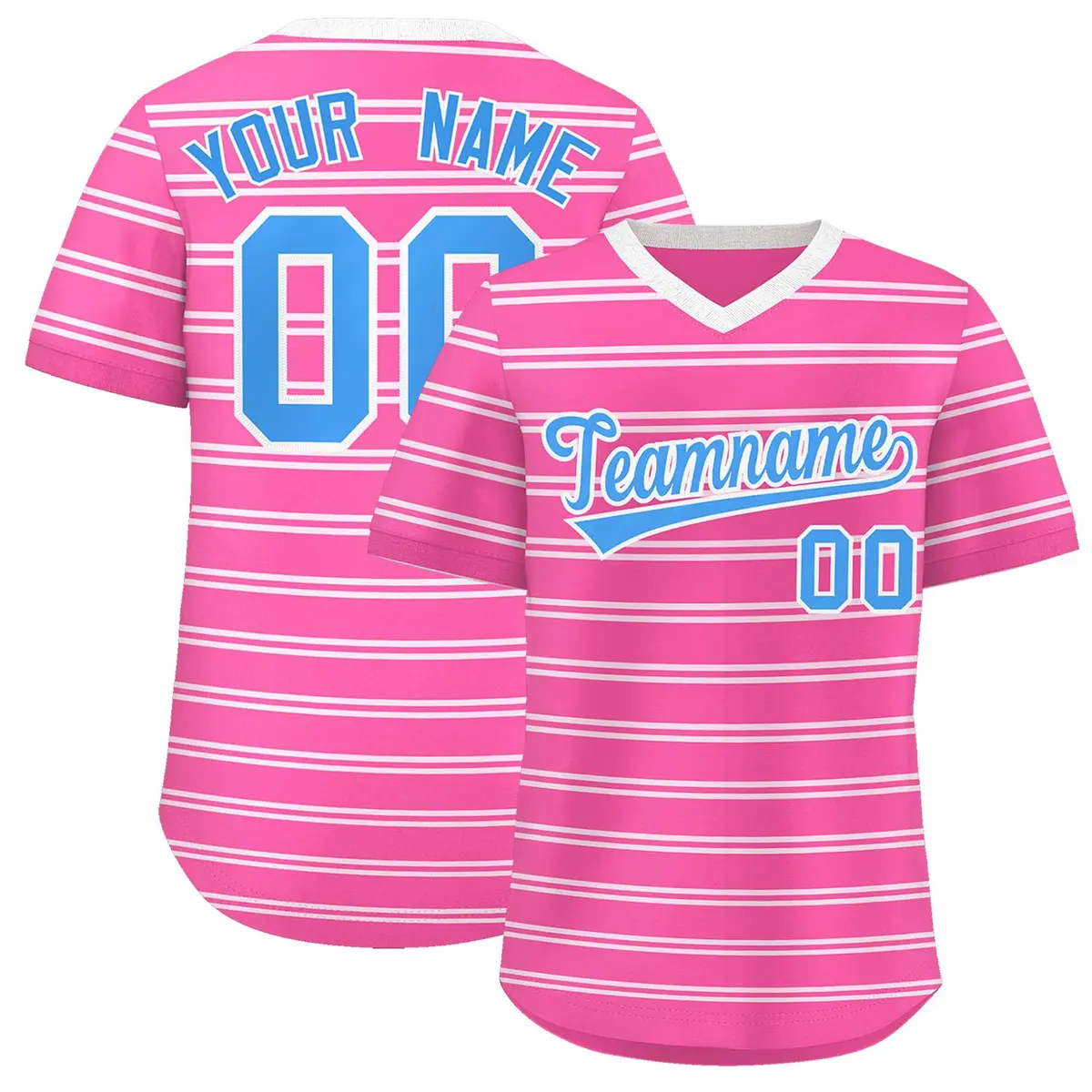 Pink White Horizontal Stripe Pullover Baseball Jersey