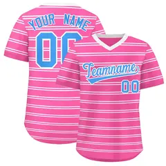 Pink White Horizontal Stripe Pullover Baseball Jersey 1